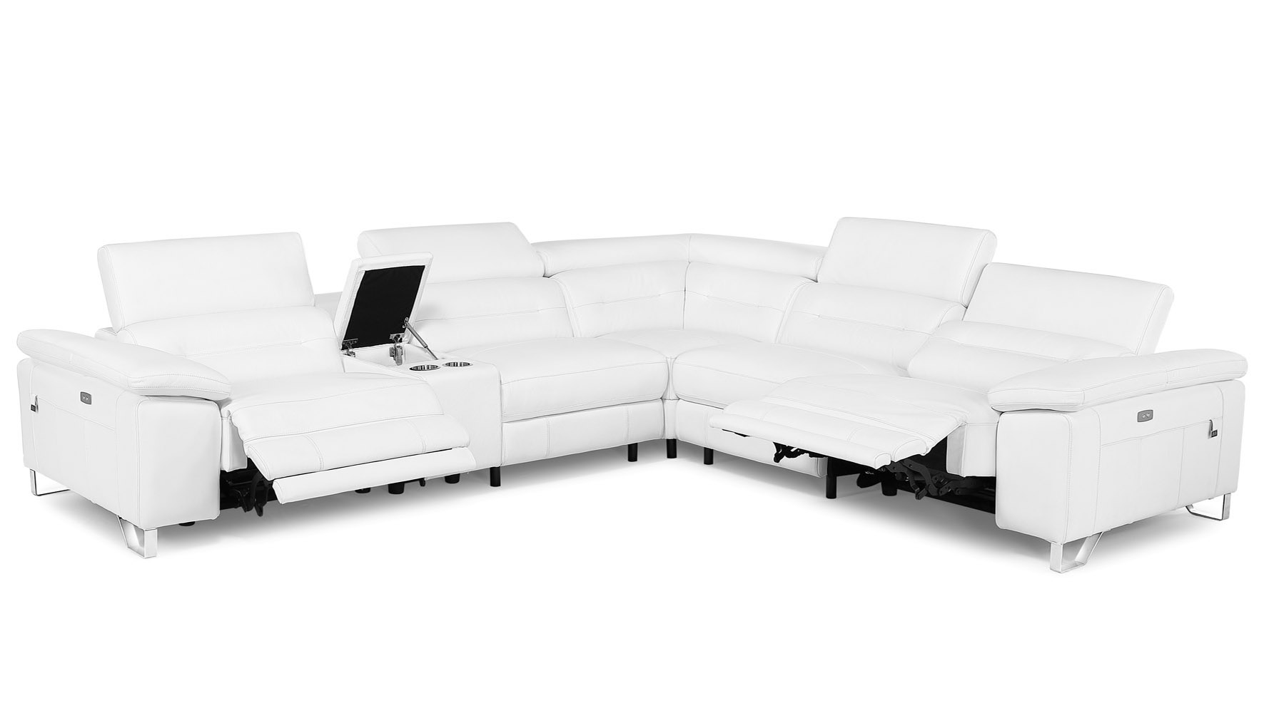 Monaco Reclining Leather L-Sectional with Console | Zuri Furniture