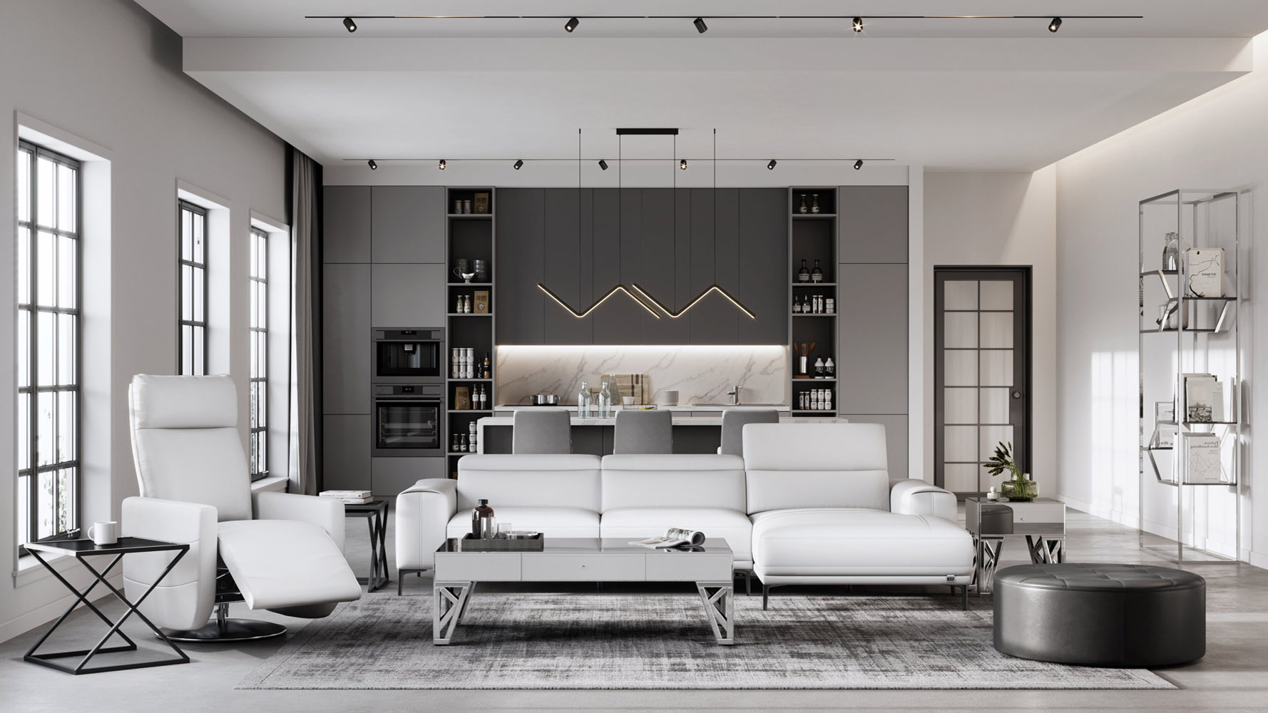 Rousso Leather Sectional Sofa with Chaise White Zuri Furniture