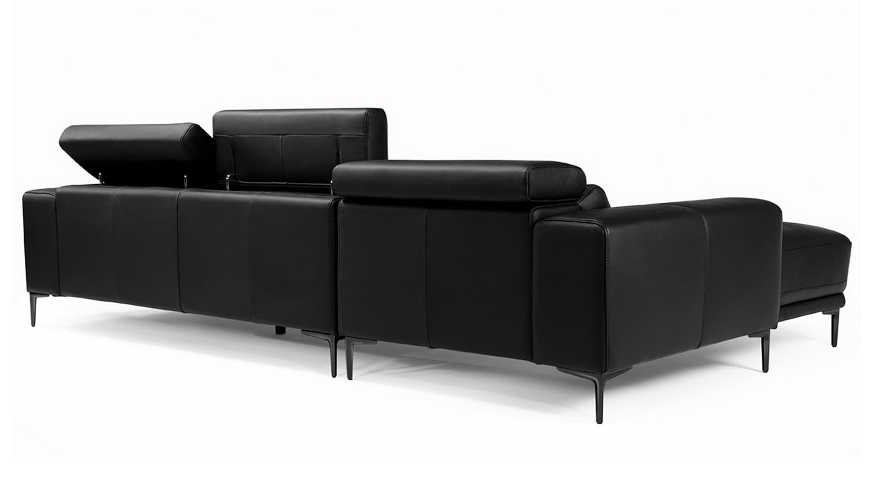 Rousso Leather Sectional Sofa with Chaise Black Zuri Furniture