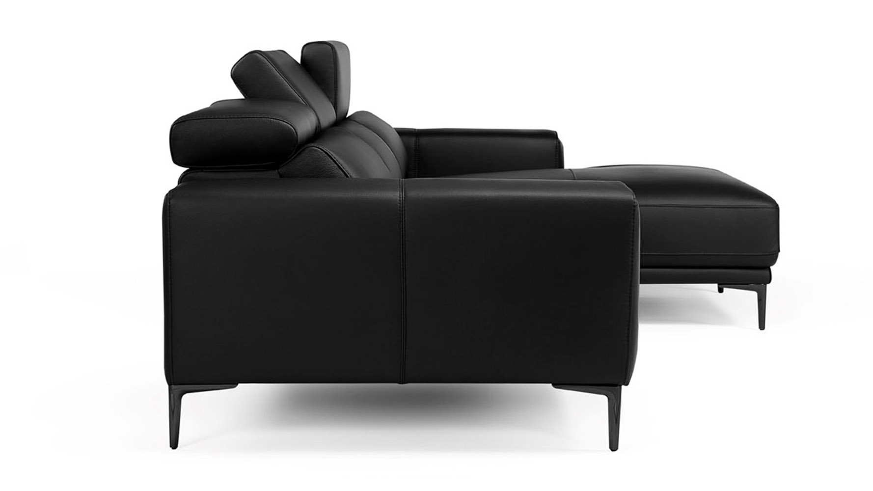 Rousso Leather Sectional Sofa with Chaise - Black | Zuri Furniture