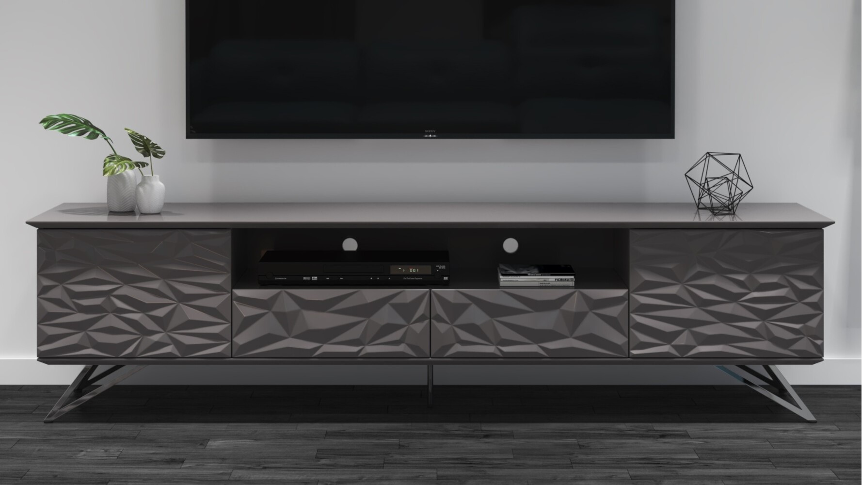 Vortice_Tv_Stand_Gray_Lifestyl