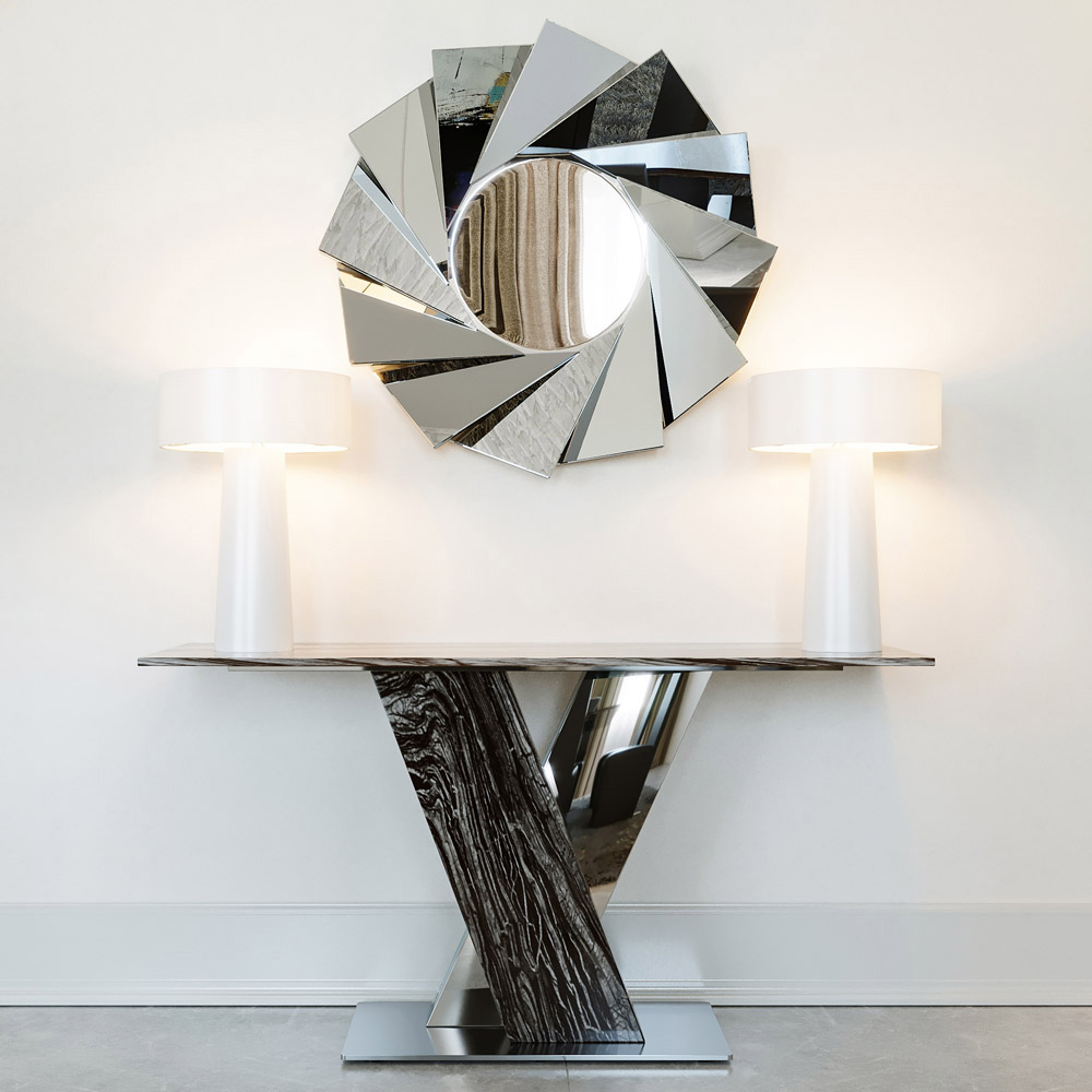 Aperture Round Silver Mirror with Red Frame