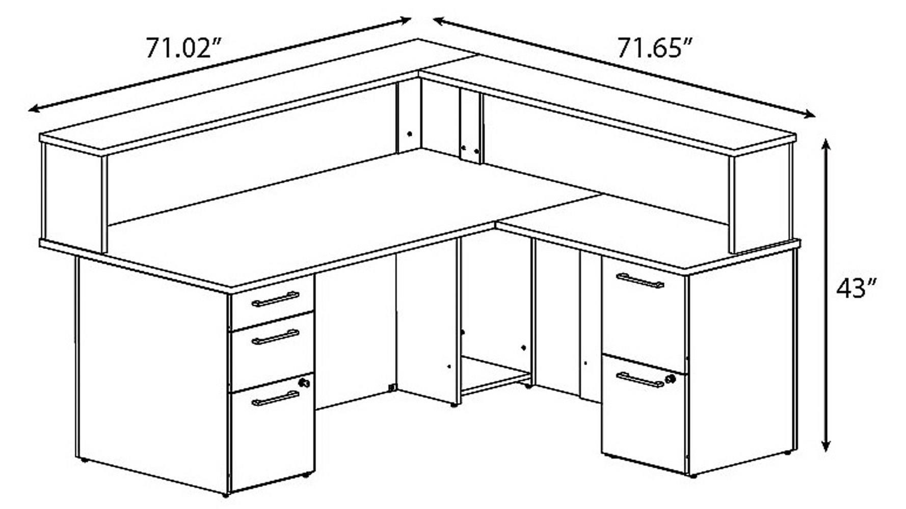 Realize Reception Desk in LConfiguration + 3 Drawer Pedestal