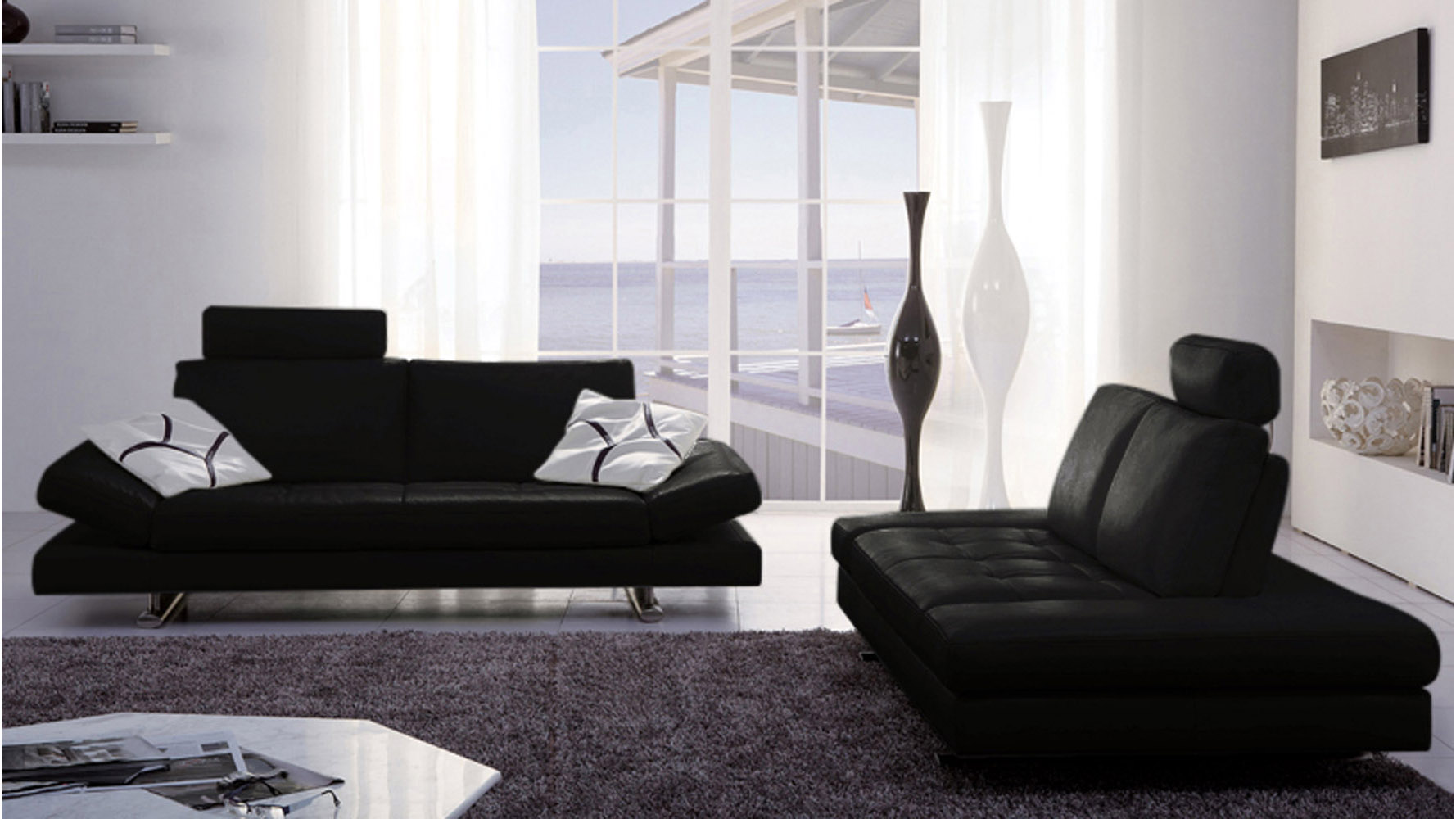 Bentley Black Top Grain Leather Modern Sofa Set With Loveseat Zuri Furniture