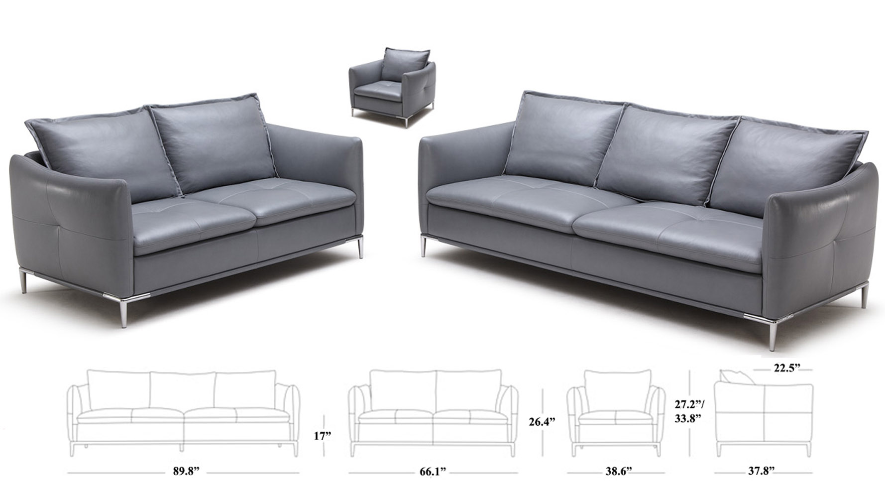 Grey Bristol Leather Sofa Set With Loveseat And Chair Zuri Furniture Grey Bristol Leather Sofa Set With