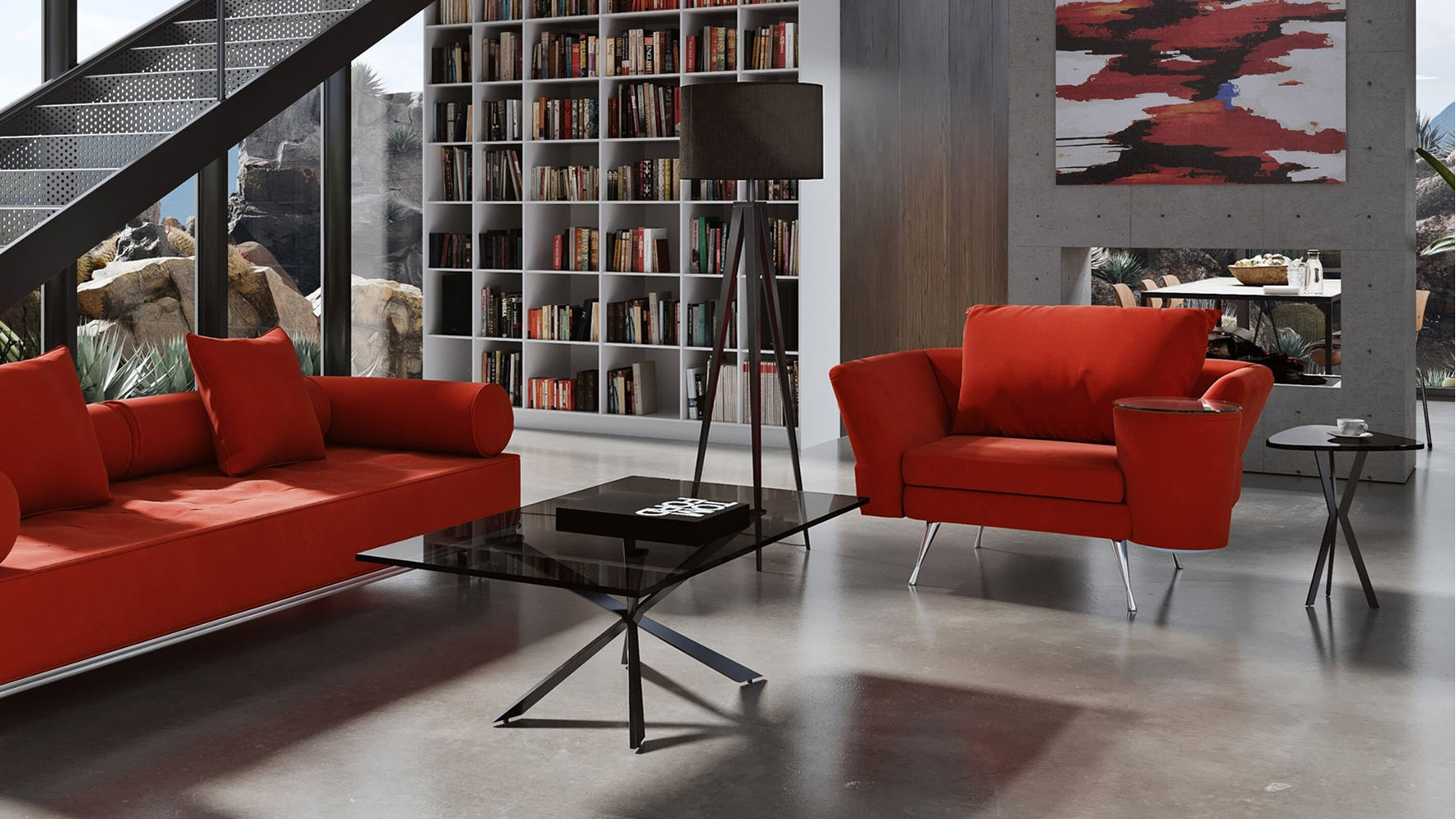 Burton Modern Coffee Table Oversized 51 Inch in Smoked Glass with Matte