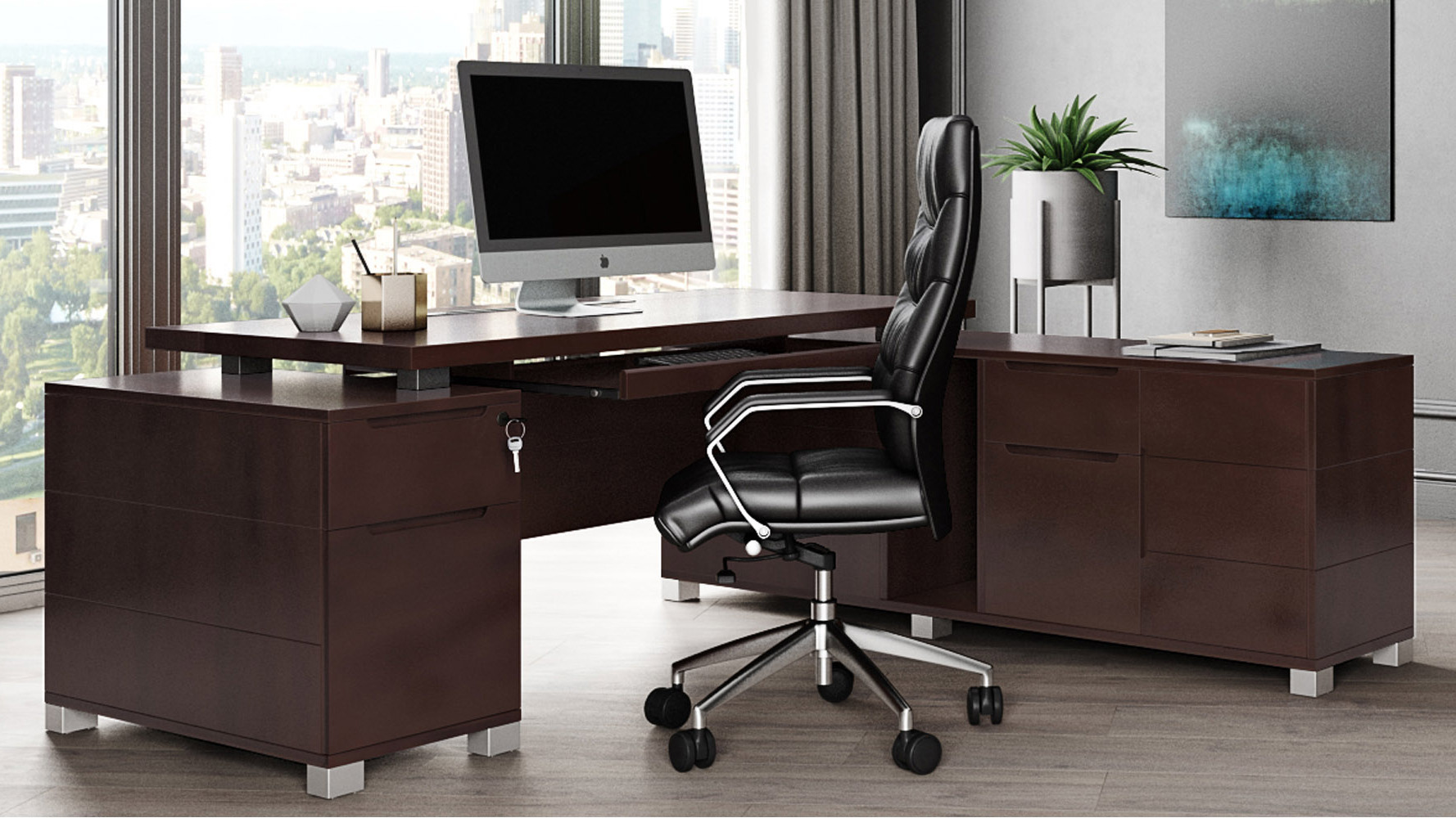 Ford Desk With Return Dark Walnut