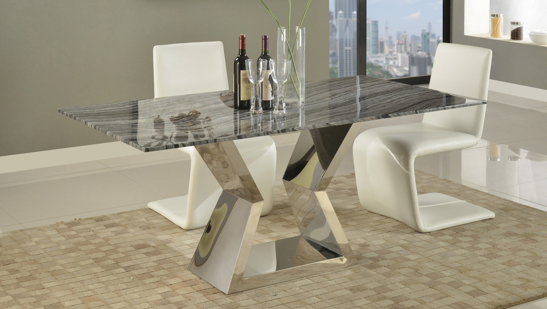 Grigio 71 Inch Grey Marble Dining Table With Polished Stainless Grigio 71 Inch Grey Marble Dining Table With Polished Stainless Steel Base Zuri Furniture
