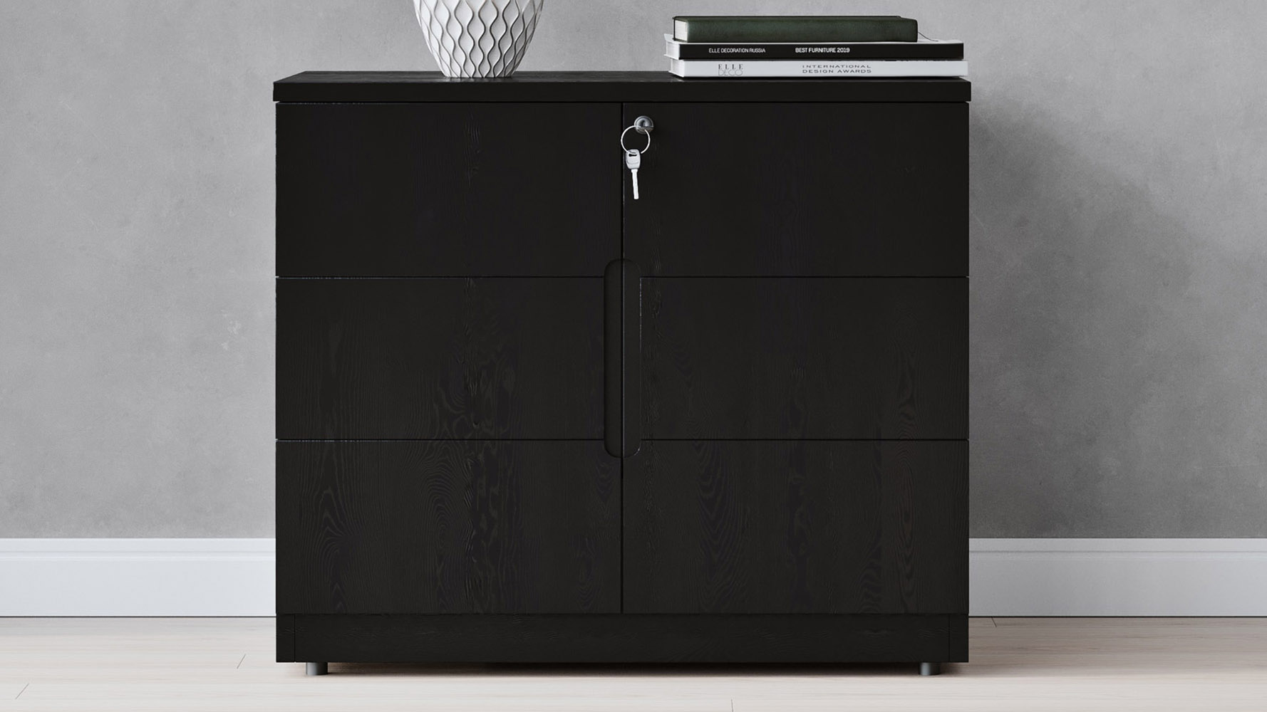 Hayes Black Wood Small Cabinet Modern Contemporary Office Storage Zuri Furniture