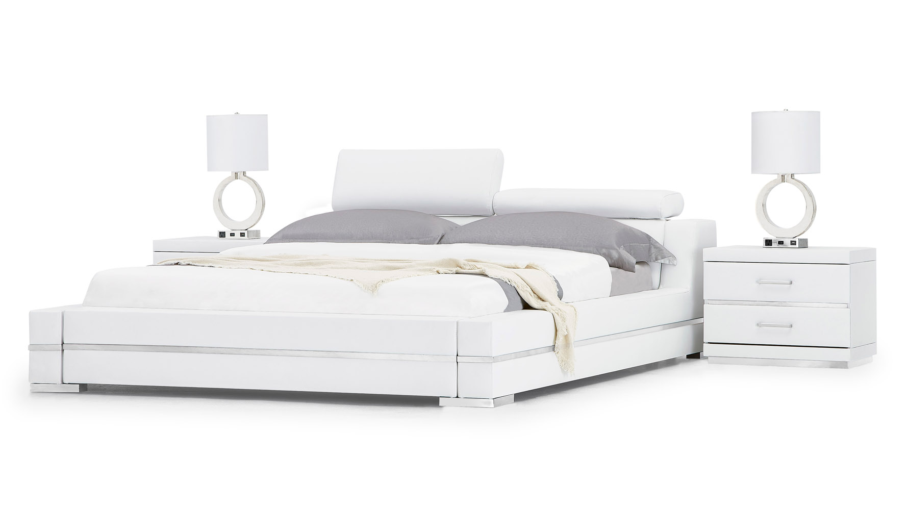 Hera White Leather Platform Bed Zuri Furniture