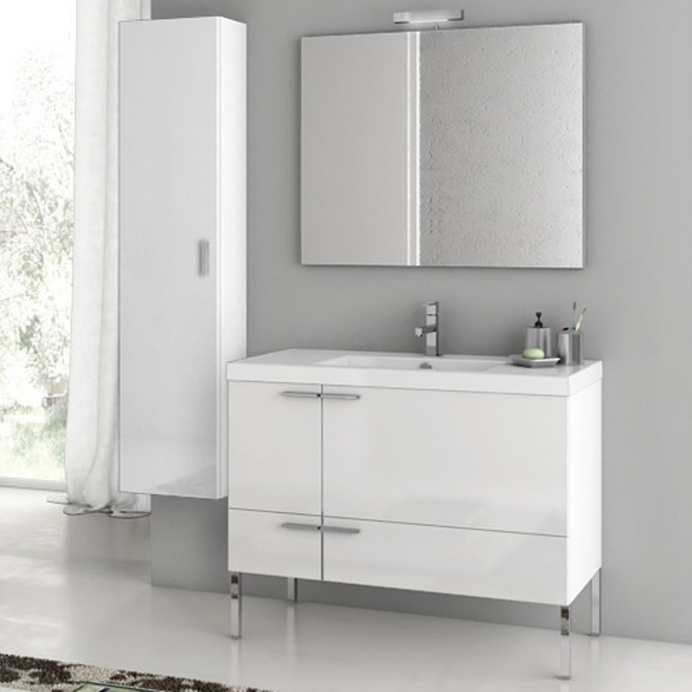 Modern 39 inch Bathroom Vanity Set with Storage Cabinet - Glossy White ...