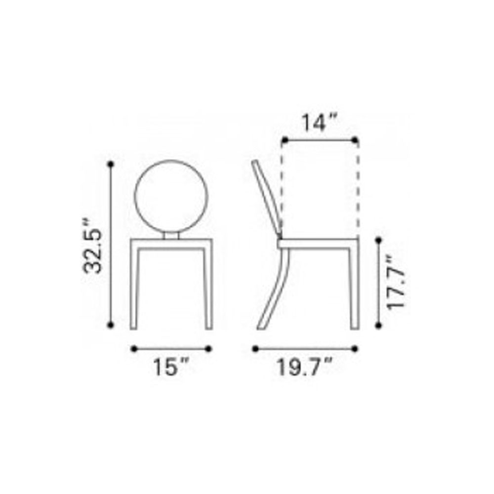 Modern Zia Dining Chair 2 Piece Set Polished Stainless Steel Zuri