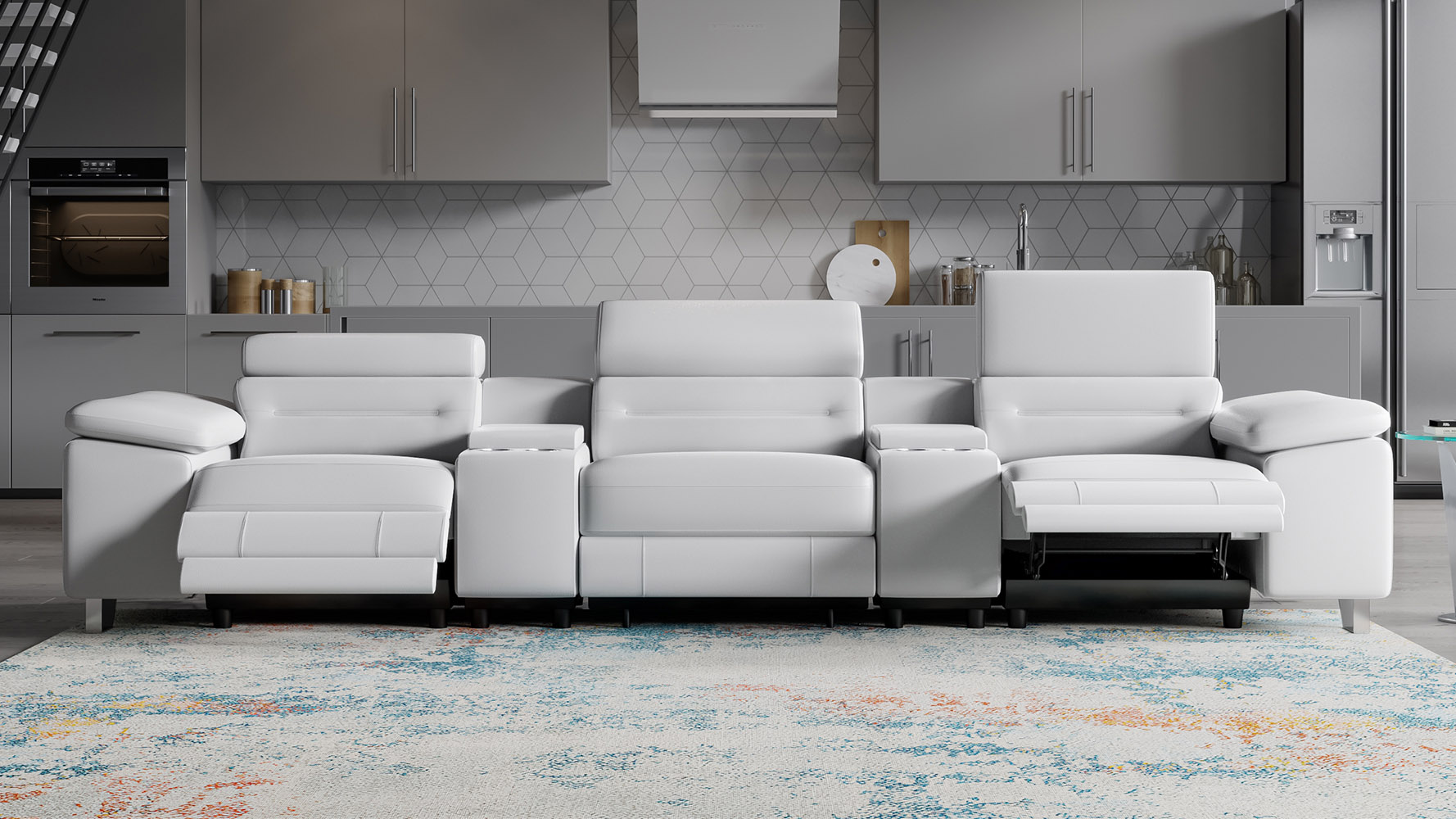 もこ Monaco Reclining Leather Sofa with Consoles | Zuri Furniture