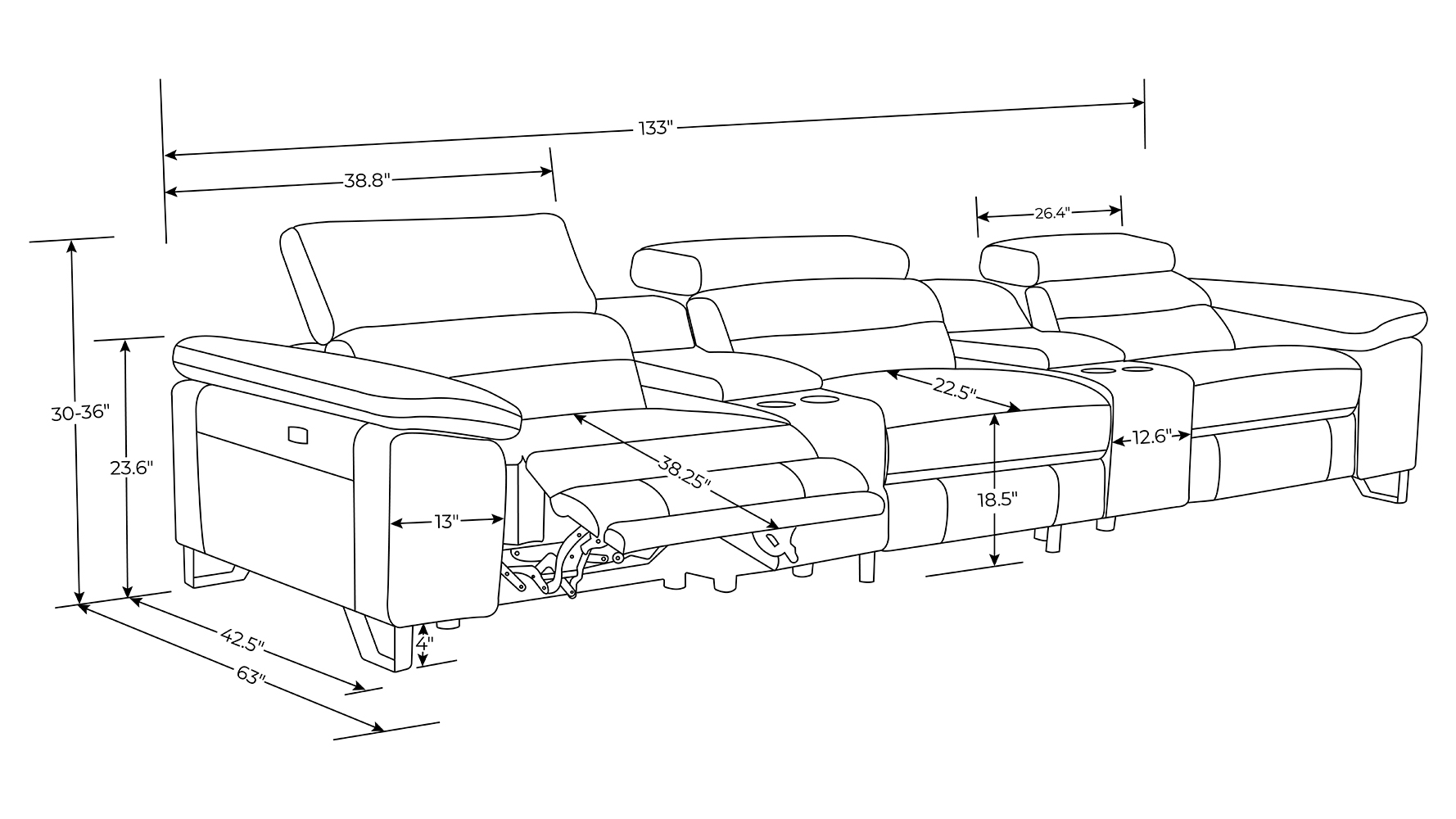 Monaco Reclining Leather Sofa with Consoles | Zuri Furniture