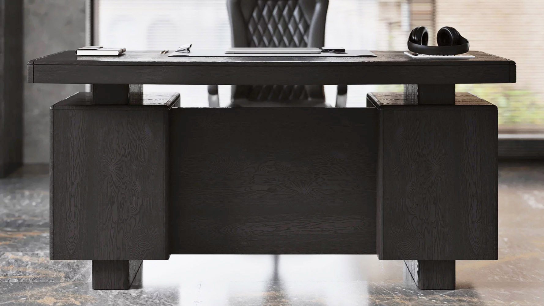 Monroe Black Wood Executive Desk Modern Contemporary Office