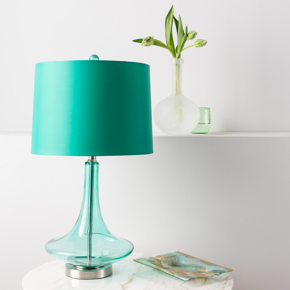 Omir Glass Base and Faux Silk Shade Table Lamp | Zuri ...