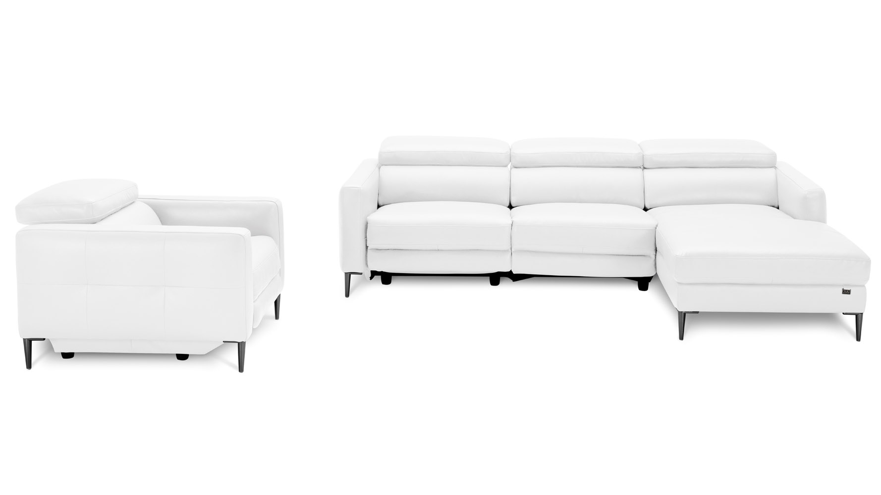 Reno Reclining Sectional with One Arm Chair White