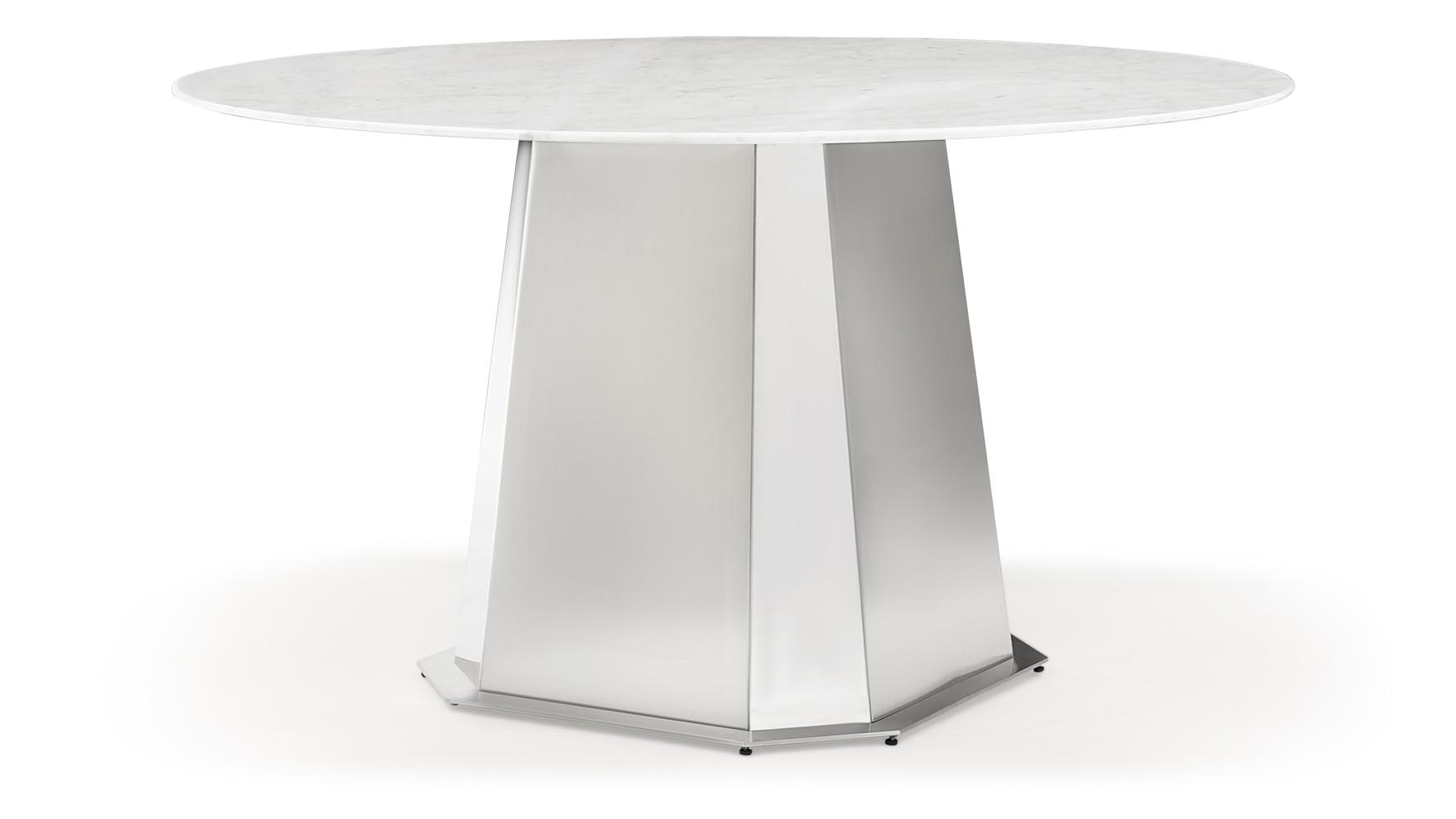 Riesling White Carrara Marble And Stainless Steel Round Dining Table Free Shipping
