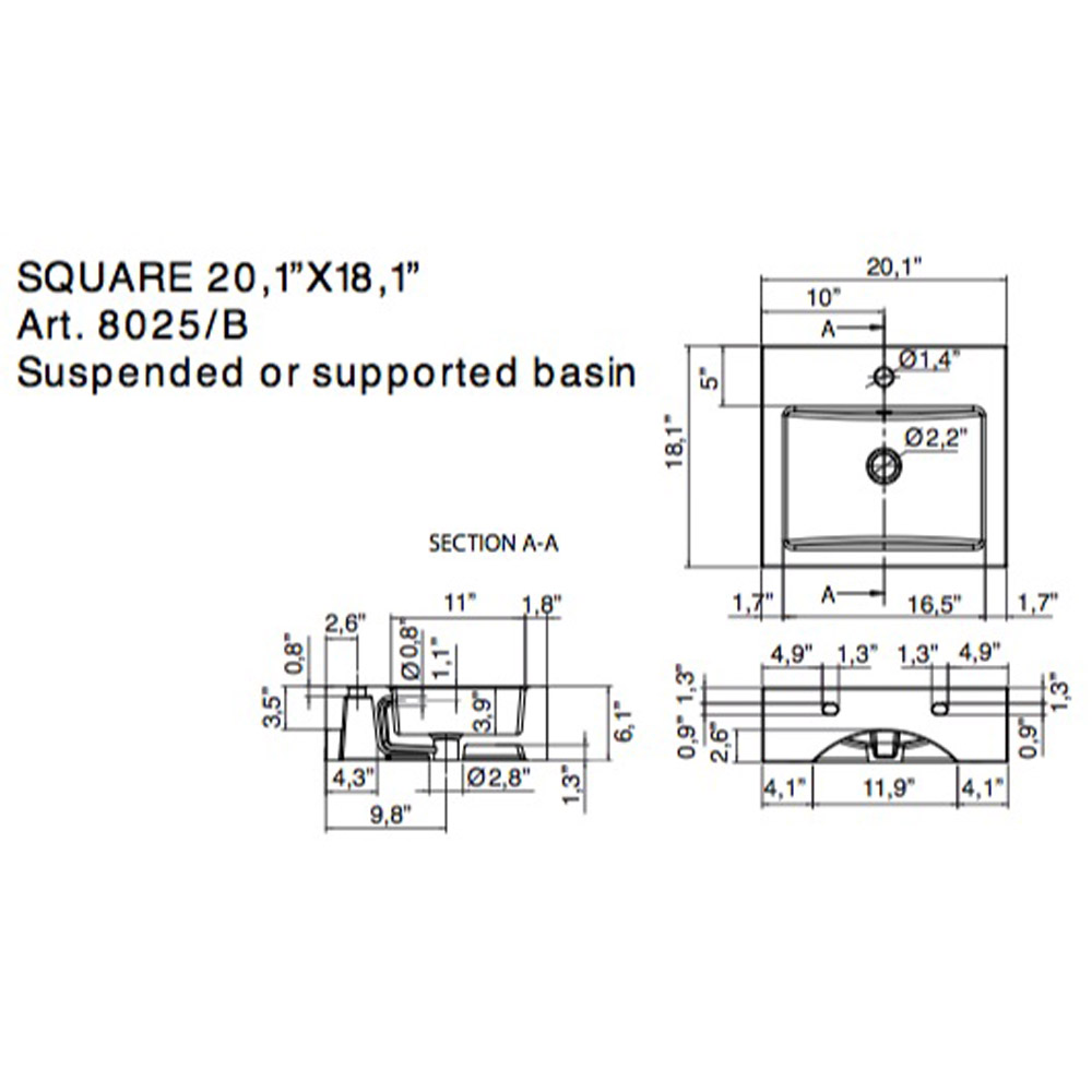 Square Wall Mounted Sink