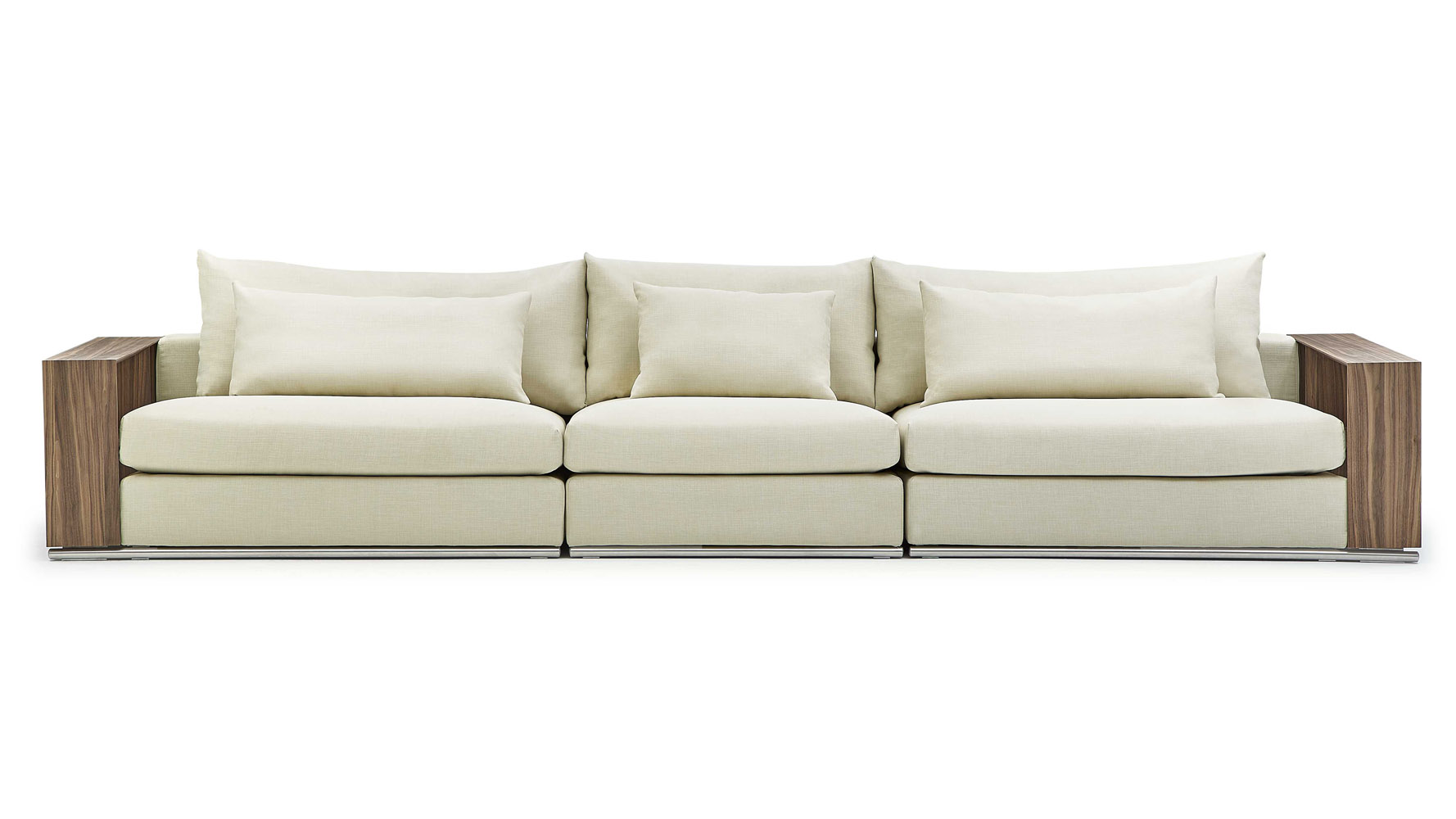 Soriano Wooden Arm Long Sofa Beige