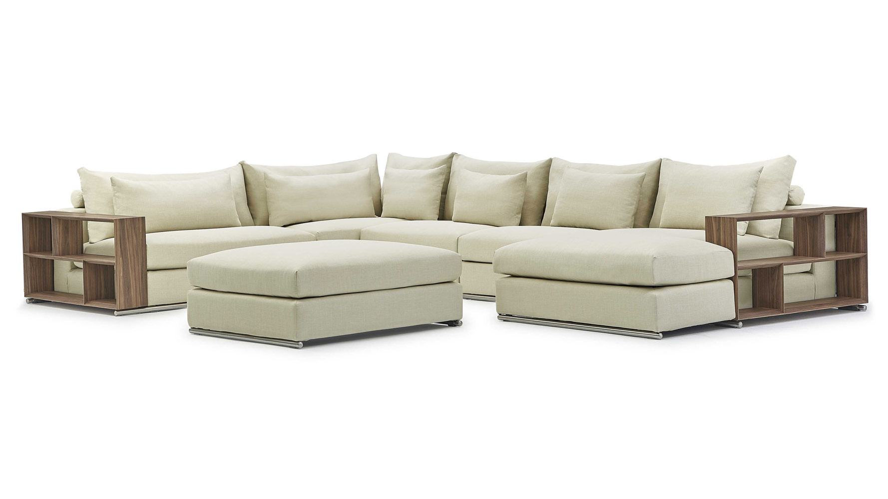 Soriano Wooden Arm U Sectional With Ottoman Beige Soriano Wooden Arm U Sectional With Ottoman Beige