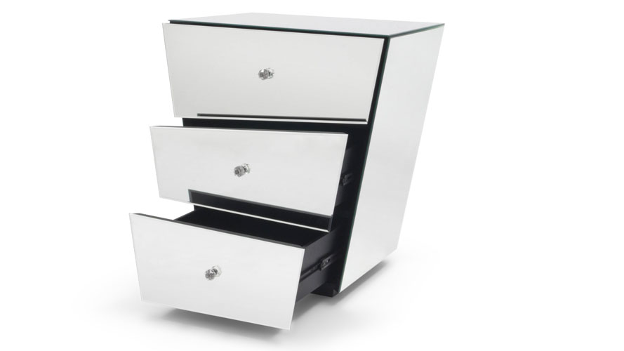 Vailan 3 Drawers Mirrored Modern Night Stand Zuri Furniture