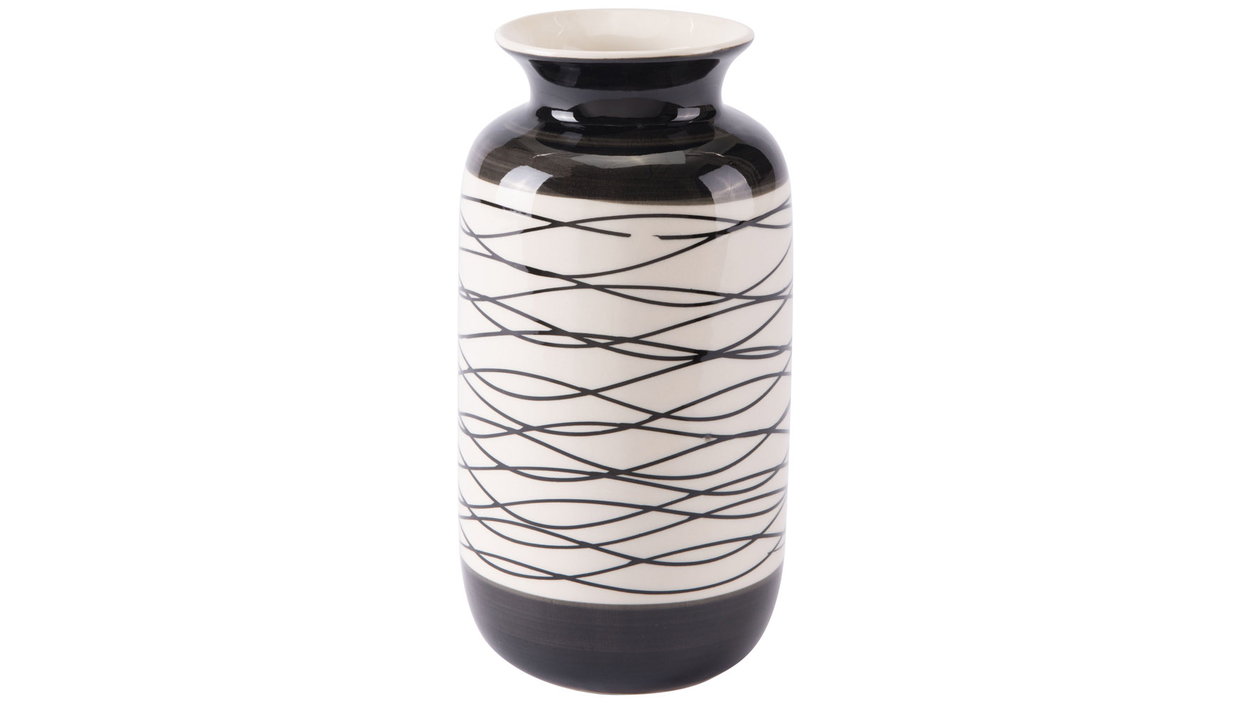 Wavy Stripes Short Vase Black & Ivory