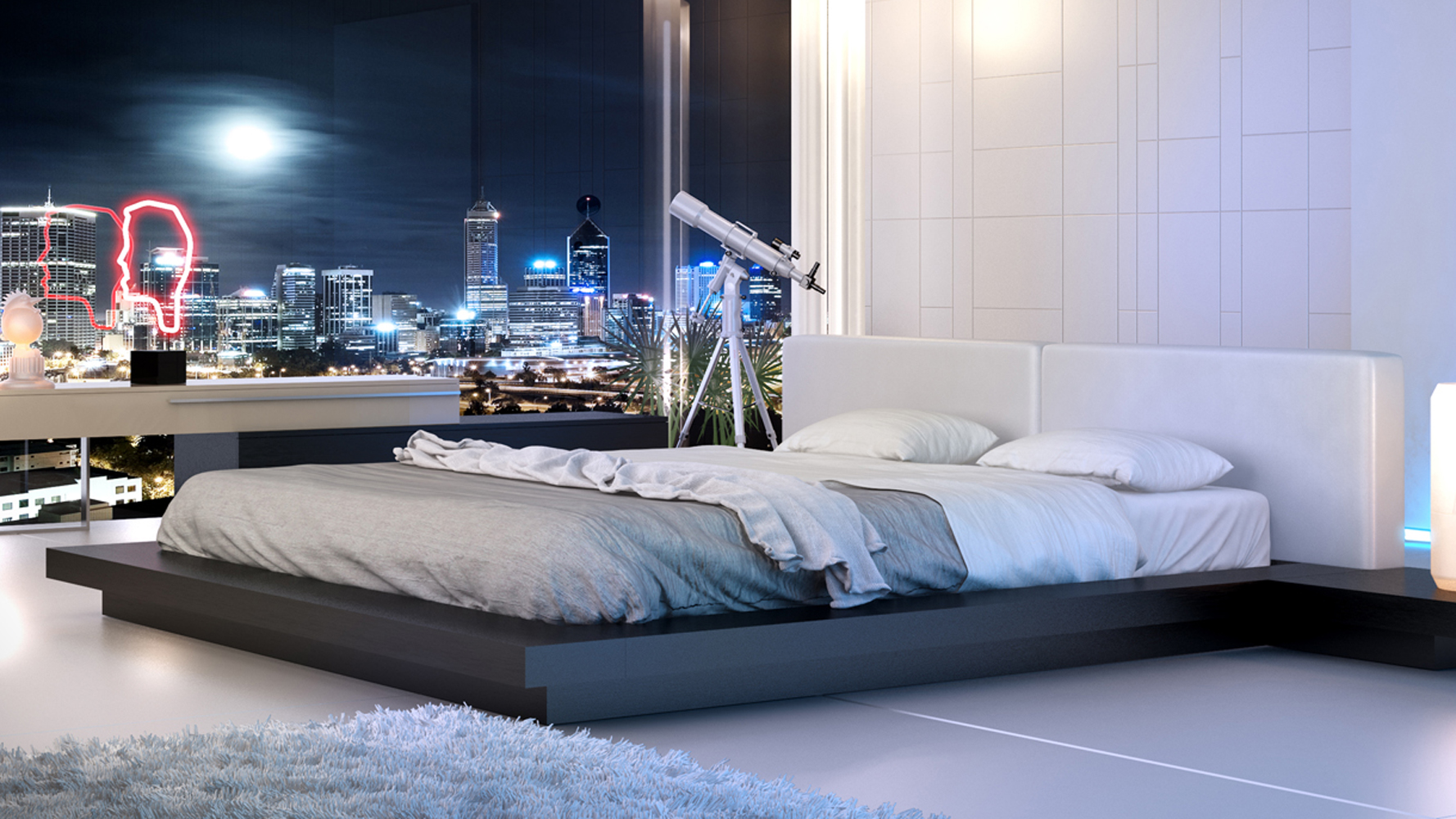 White Leather And Wenge Brookline Platform Bed Zuri Furniture Next