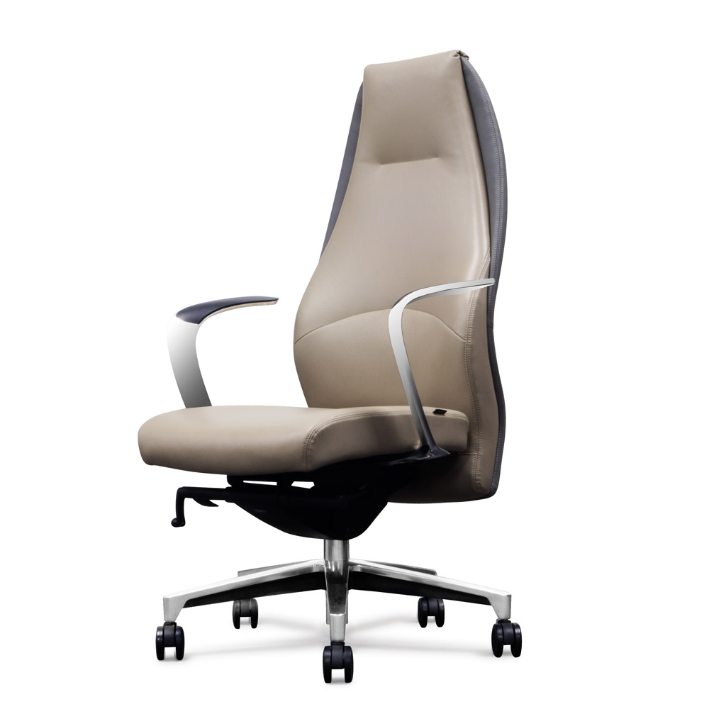 Wrigley Genuine Leather Aluminum Base High Back Executive Chair Wrigley Leather Executive Chair Light Grey With Dark Accent
