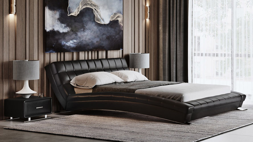 Adonis Black Tufted Leather Platform Bed Zuri Furniture