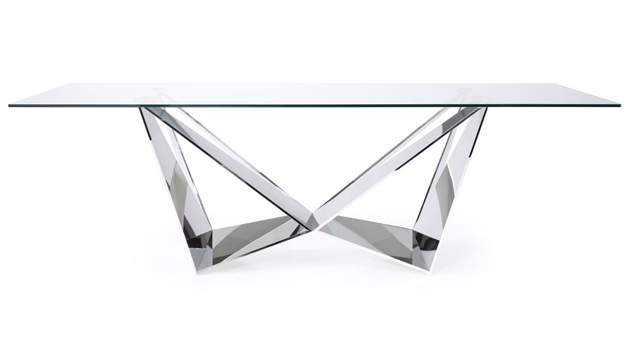 Serra 94 Inch Dining Table In Clear Glass With Polished Stainless Mouse Over Image To Zoom Or View Larger