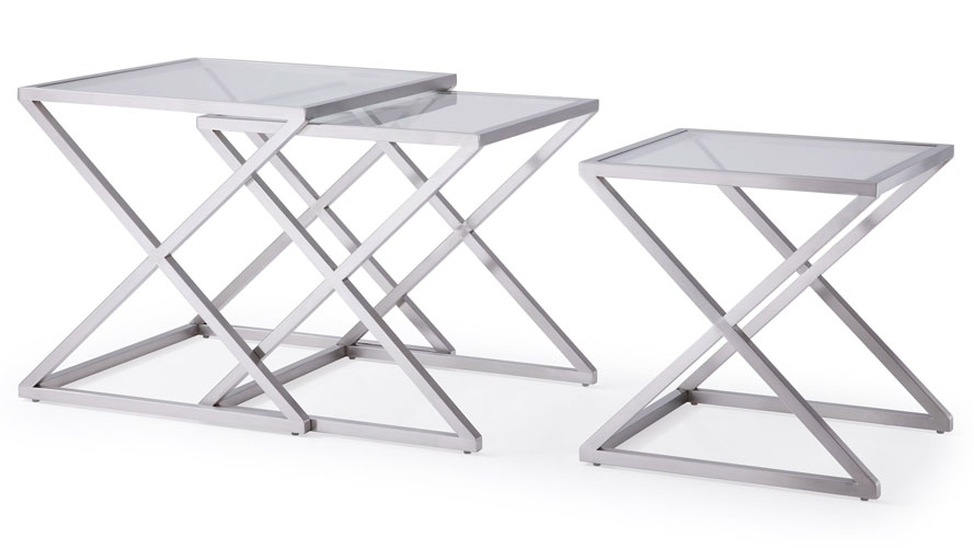 Zafiro Nesting Side Tables in Clear Glass with Polished Stainless Steel