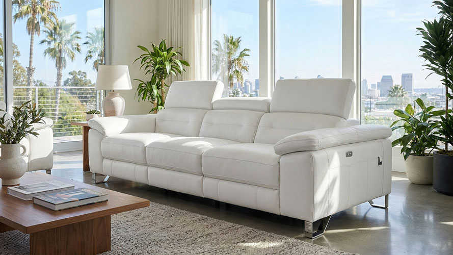 Monaco Reclining Leather Sofa with Consoles | Zuri Furniture