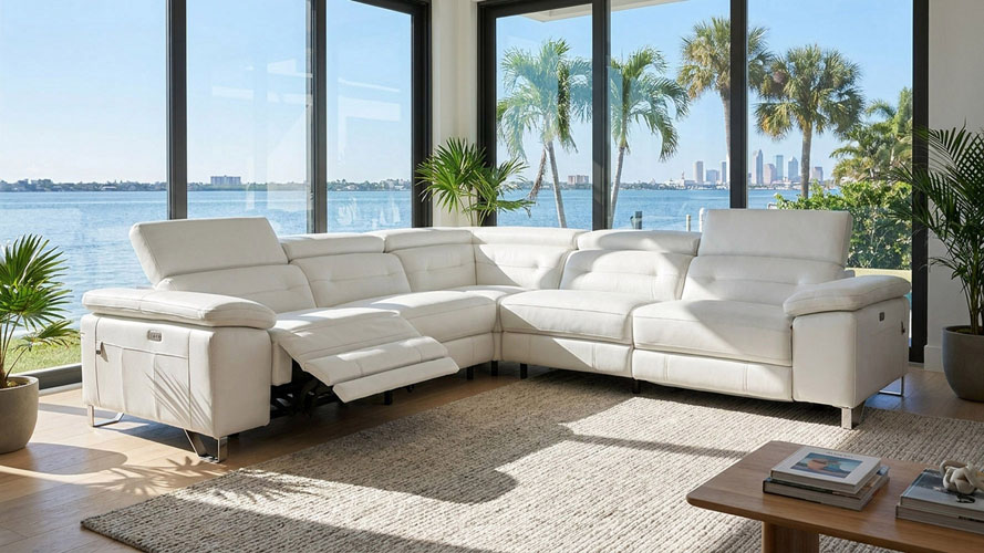 Monaco Reclining Leather L-Sectional with Console | Zuri Furniture
