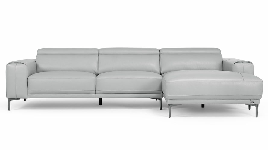 Rousso Leather Sectional Sofa with Chaise Silver Gray Zuri