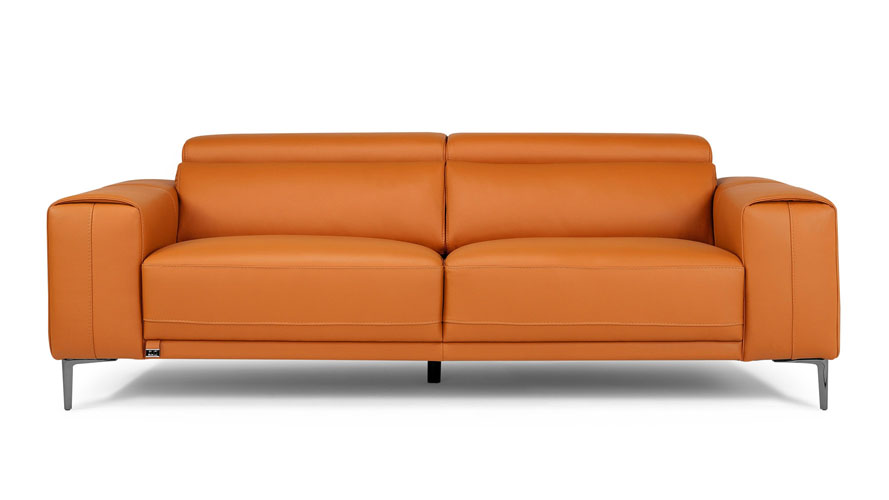 Raj Leather Loveseat - Orange | Zuri Furniture