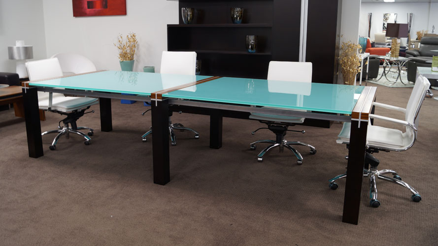 Barkley Blue Tempered Glass Rectangular Conference Table | Zuri Furniture