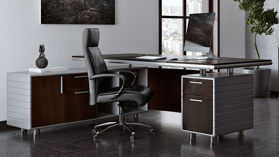 Kennedy Dark Wood Executive Desk with Return Modern & Contemporary