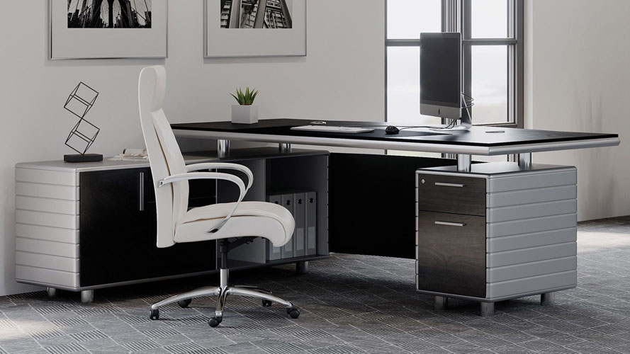 Kennedy Black Wood Executive Desk With Return Modern Kennedy Black Wood Executive Desk With