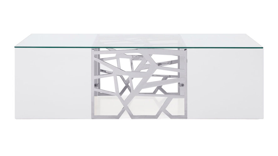 Liera Modern Coffee Table Oversized 55 Inch In White High Gloss Lacquer And Stainless Steel Zuri Furniture