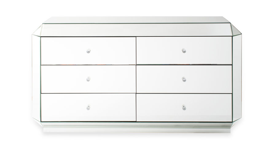 Modern 3 Drawer Mirrored Glass Deco Console Table Zuri Furniture Deco Mirrored Accent Chest
