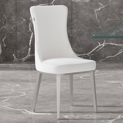 Norma White Dining Chair Brushed Stainless Steel
