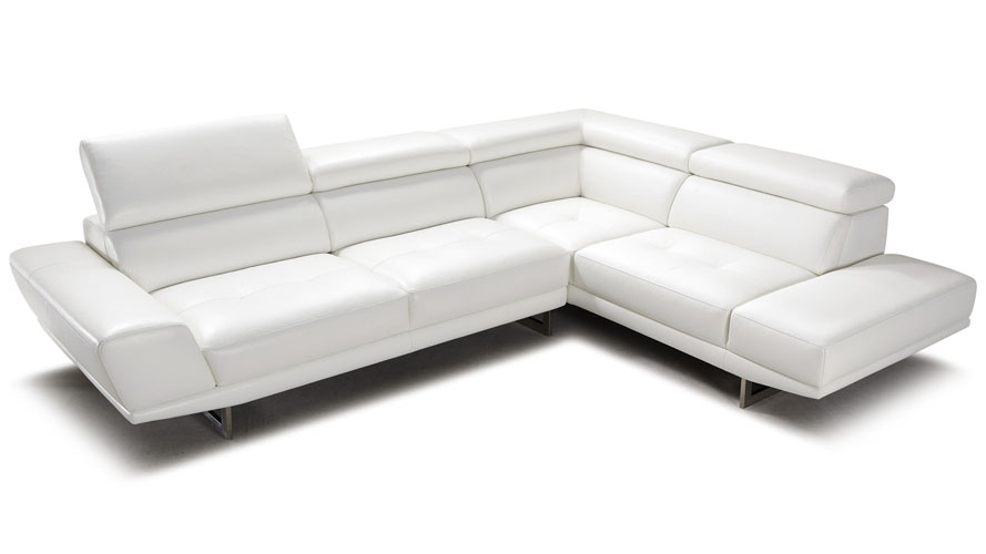 Posh White Top Grain Leather Modern Corner Sectional Sofa with