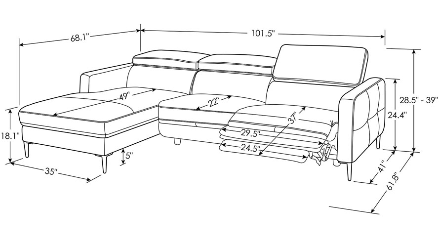 Reno Reclining Sectional with One Arm Chair Black