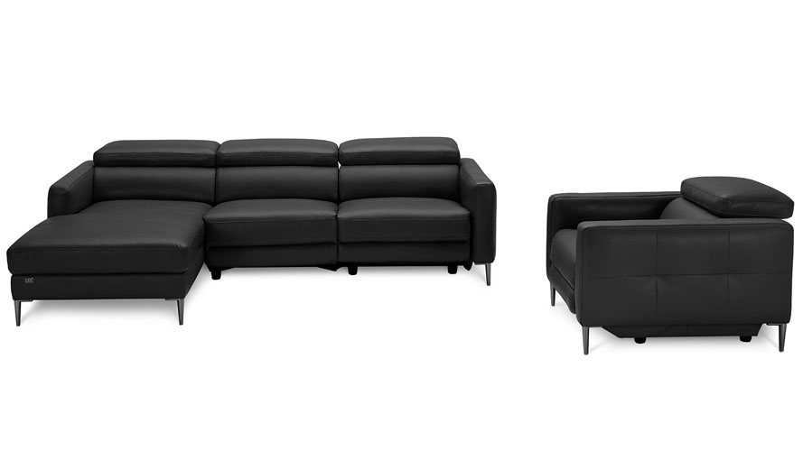 Reno Reclining Sectional with One Arm Chair Black