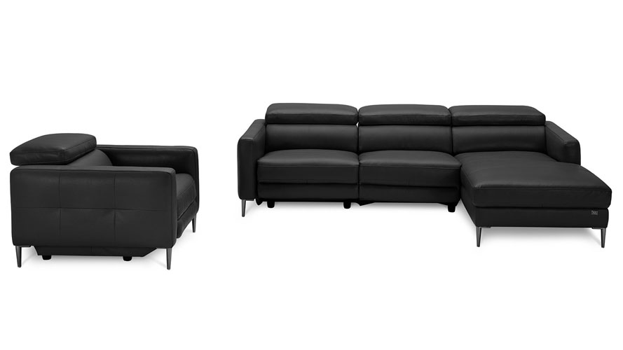 Reno Reclining Sectional with One Arm Chair Black